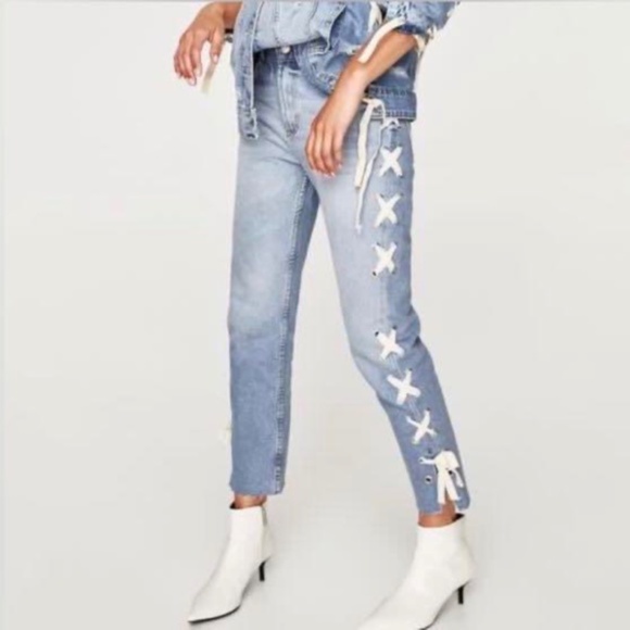 Zara Lace Up Side Straight Leg Jean - Picture 1 of 5